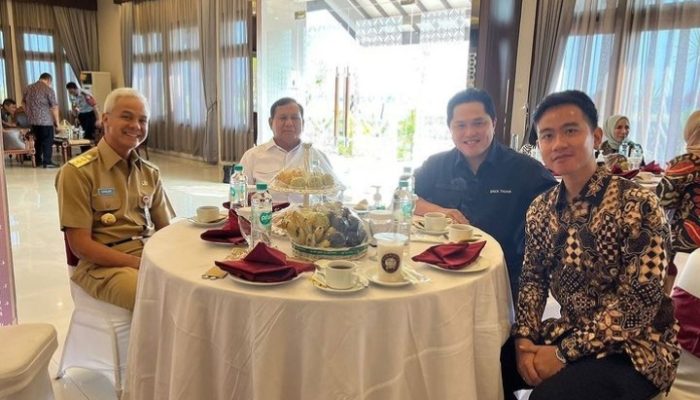 Erick Thohir Sarapan Bareng Ganjar, Prabowo dan Gibran di Solo