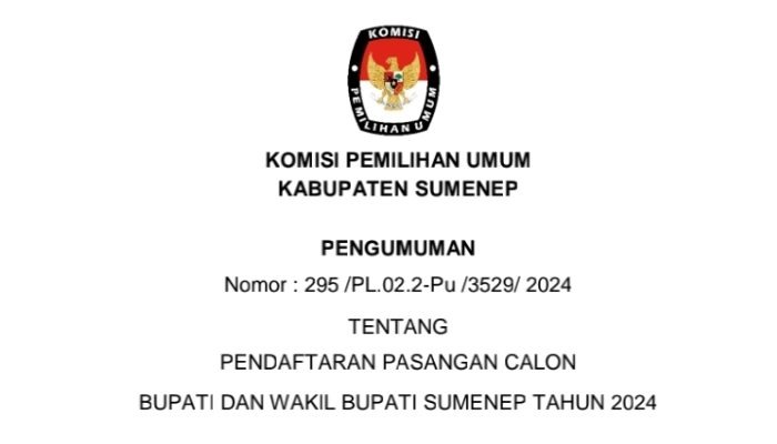 KPU Umumkan Jadwal Pendaftaran Paslon Pilkada Sumenep 2024