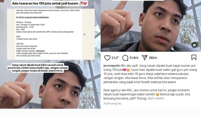 Jerome Polin Bongkar Tawaran Jadi Buzzer Pemerintah, 1 Postingan Dihargai Rp 150 Juta