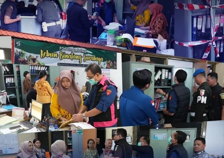 Kegiatan penggeledahan penyidik Kejati Jatim di Kantor Kebun Binatang Surabaya. [Foto: Kejati Jatim]