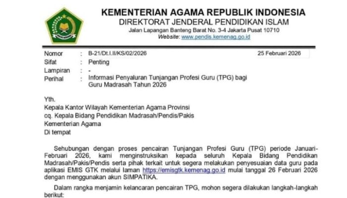 Surat Kemenag Sebut TPG Lulusan PPG 2025 Belum Bisa Dicairkan, Alasannya Tak Ada Anggaran