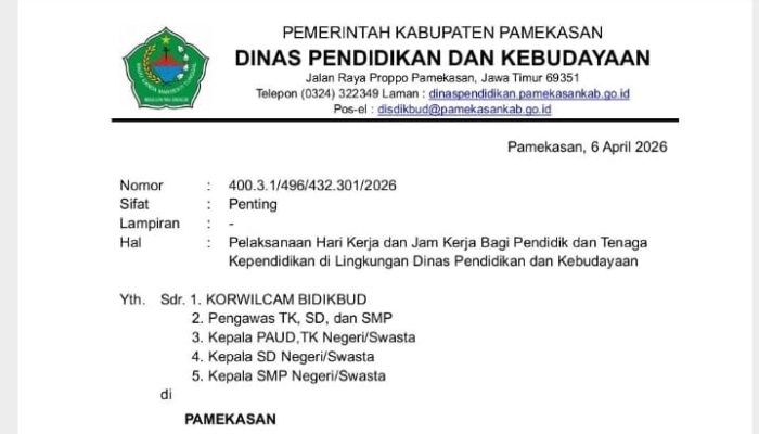 Pemkab Pamekasan Tambah Jam Kerja Guru, Berlaku Mulai 9 April 2026