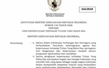 Keputusan Menteri Kebudayaan menetapkan tanggal 13 Juli sebagai Hari Kepercayaan Terhadap Tuhan Yang Maha Esa.